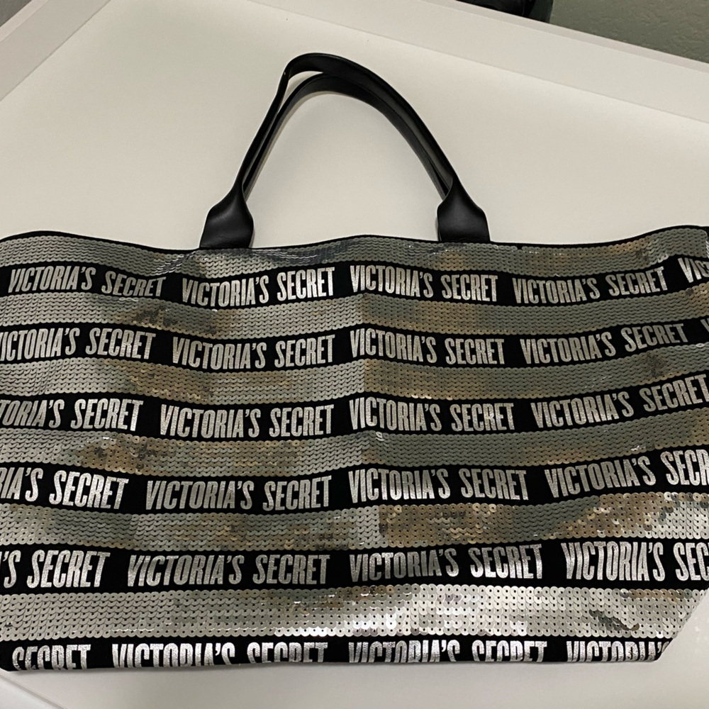 Victoria's Secret Black and Gold Sequin Tote